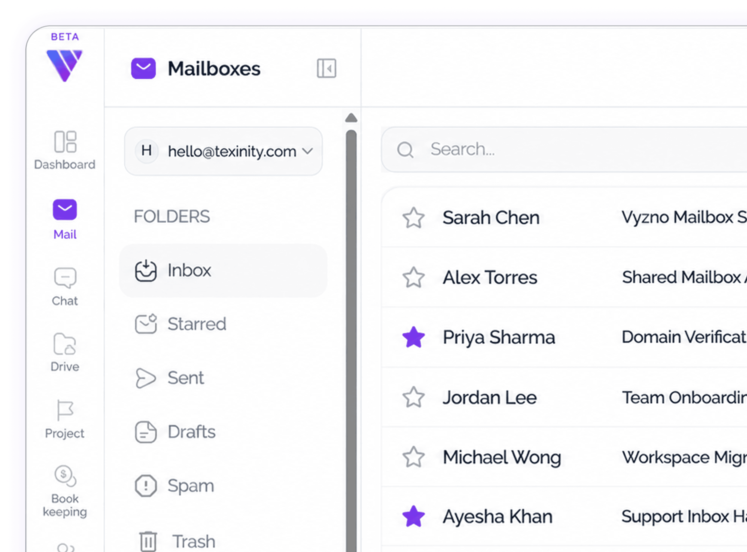 Vyzno Mail interface